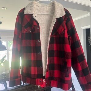 Plaid Sherpa-Lined Jacket